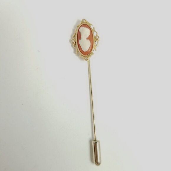 Vintage Avon Cameo Stick Pin Brooch, Gold Tone Faux Pearl Lady Portrait Estate - Picture 2 of 6